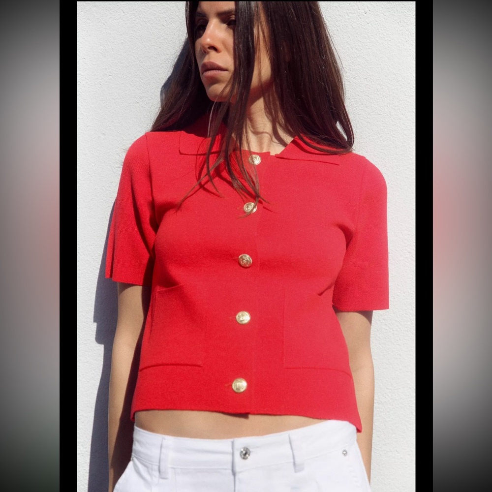ZARA Red Knit Polo Neck Sweater